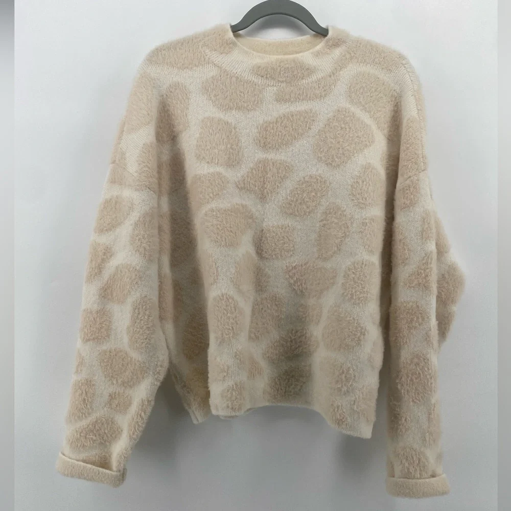 Ann‎ Taylor | Giraffe Jacquard Print Midi Chunky Crewneck Sweater | Sz Medium |